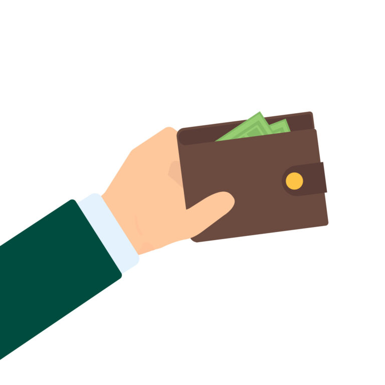 Illustration with hand wallet in flat style, finance vector