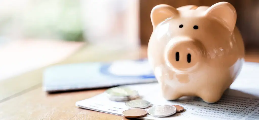 Piggy bank with coins